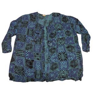 VTG Open Cardigan Top Boho Coastal Grandma Cowgirl Lagenlook Endless Knot Art
